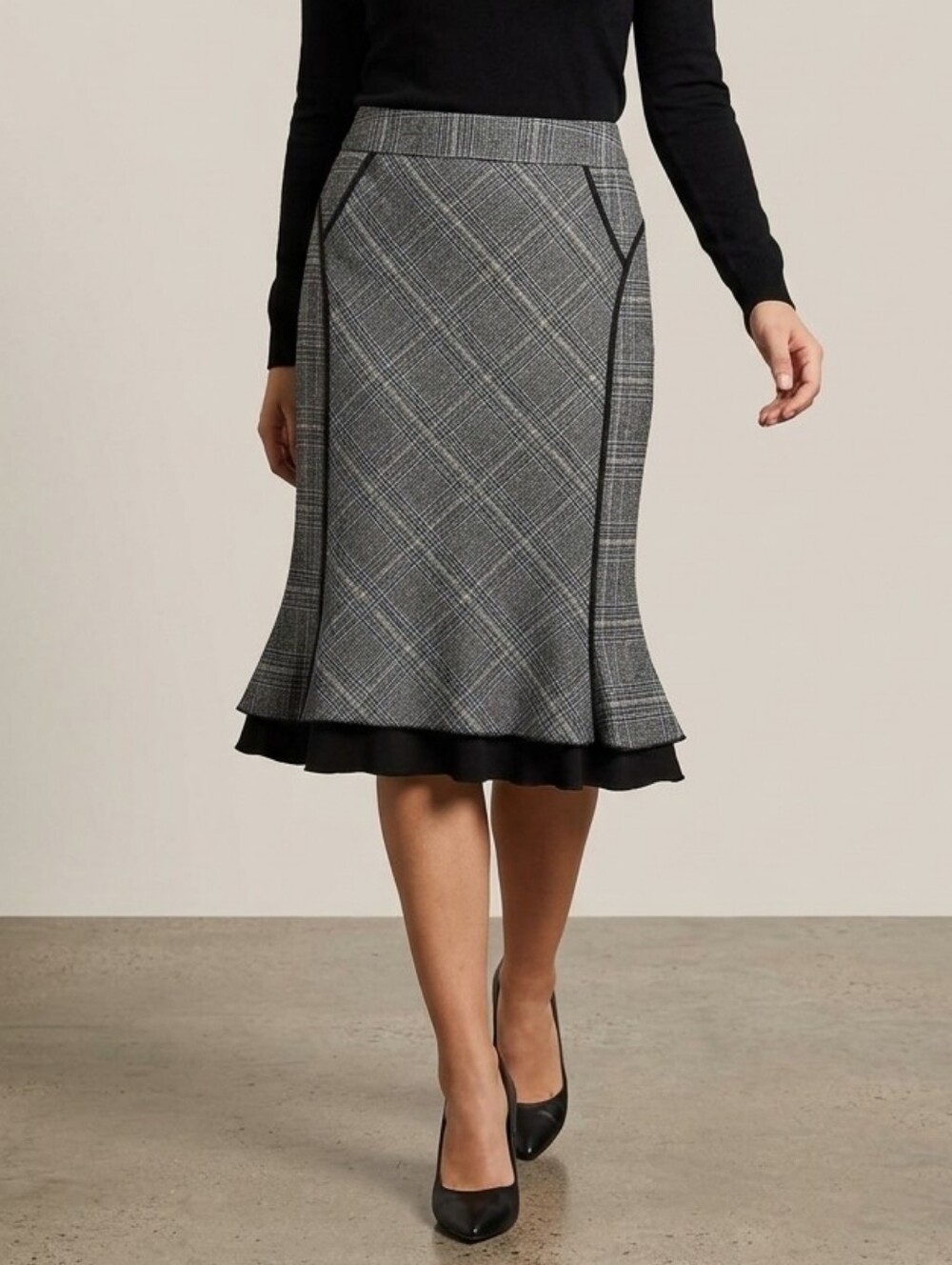 Tristan & Iseut Vintage Wool Blend Plaid Flaired Hem Midi Skirt Preppy Academia